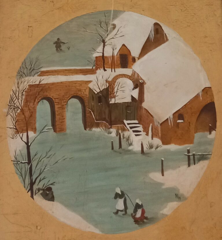 Huile sur enduit et médium. Détail d'un tableau de Brueghel
