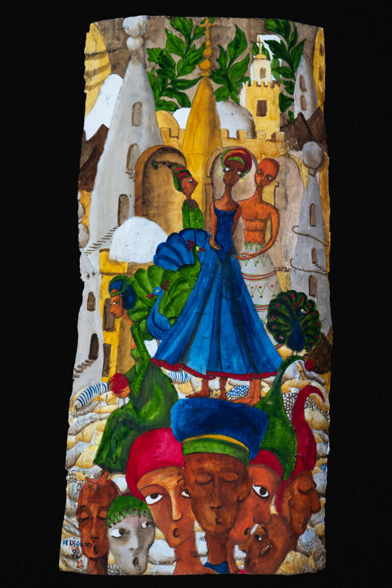 Princesse et paons. Huile sur bois. 54x27 2022