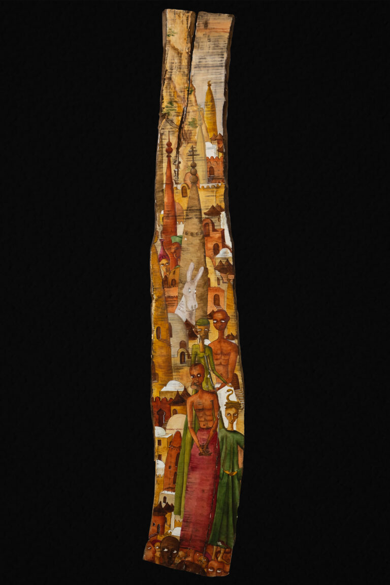 Je suis l'âne Charlie. Totem huile sur bois 220x38 2014