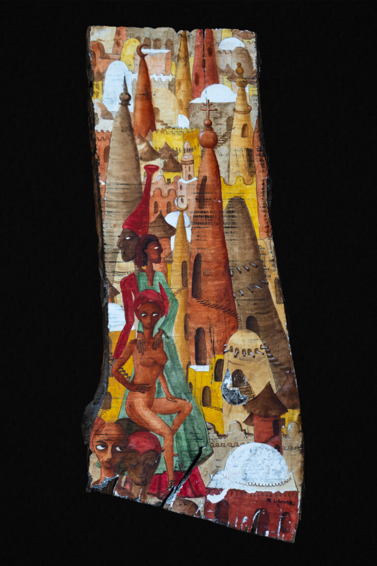Une belle assise sur les penseurs.Huile sur bois 87x34 2014